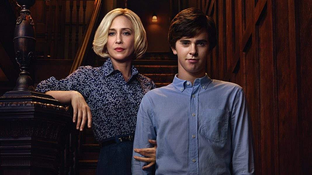 publicity still of Vera Farmiga and Freddie Highmore for Bates Motel