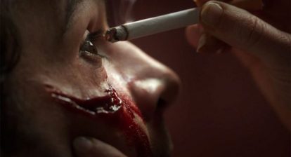 Piercing Movie Cigarette to the eye still