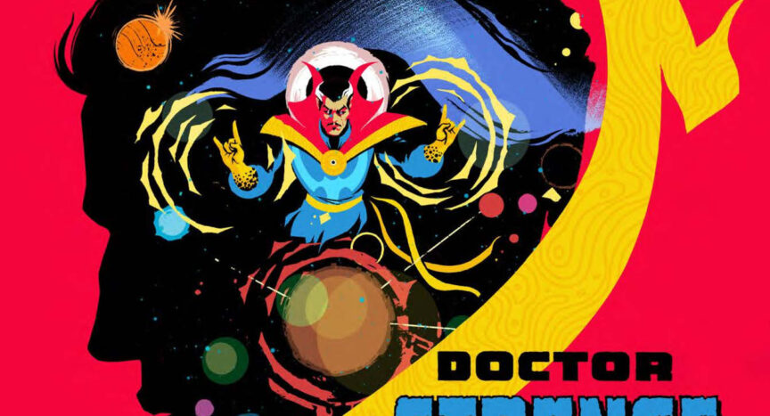 Doctor Strange swirls magic ring inside a silouette of his own profile.